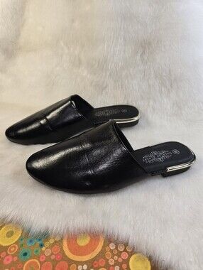 Charles Albert Black Vegan Leather Slip-On Mules for Women